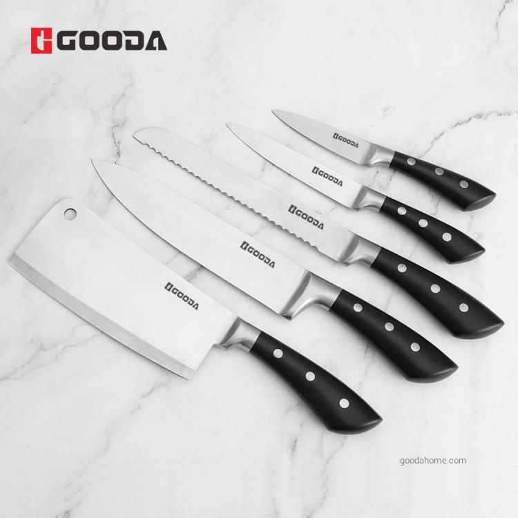5 Pcs Black Hollow Handle Kitchen Knife Set