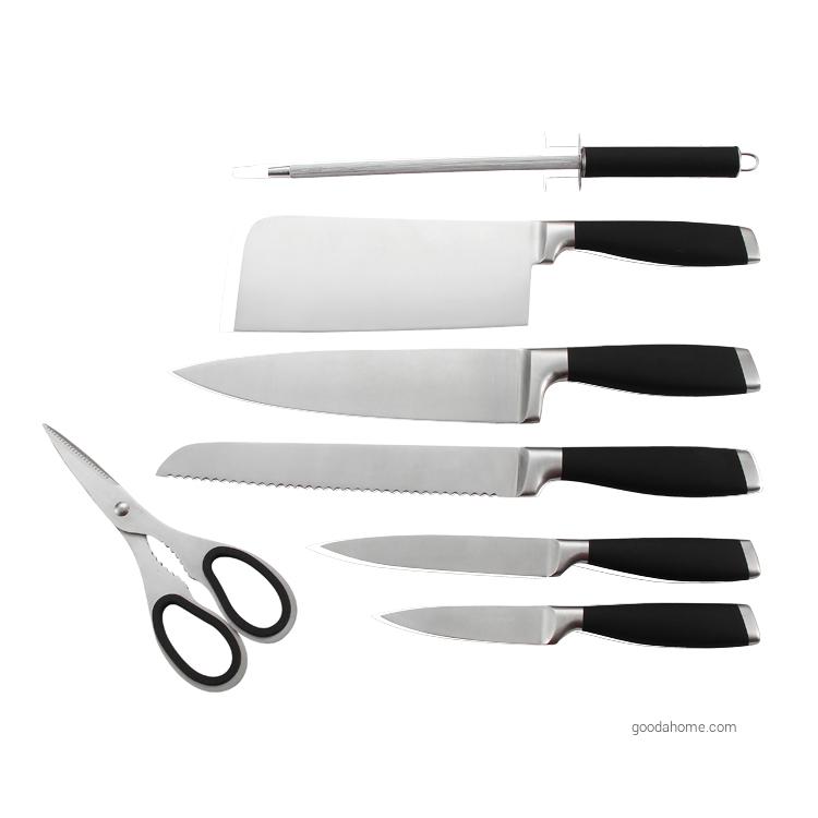 7 Pcs Hollow Handle Stainless Steel Chef Knife Set With Acrylic Block