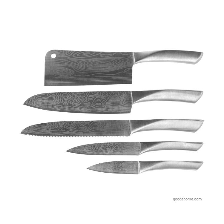 5 Pcs Laser Blade Hollow Handle Kitchen Knife Set