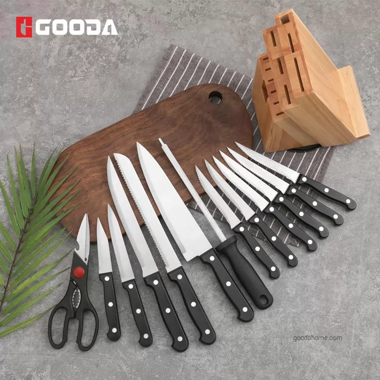 14 Piece Steak Kitchen Knife Set With Wooden Knife Block