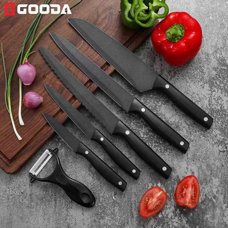 6 Pcs Non-Stick Coating Blade Plastic Handle Kitchen Knife Set