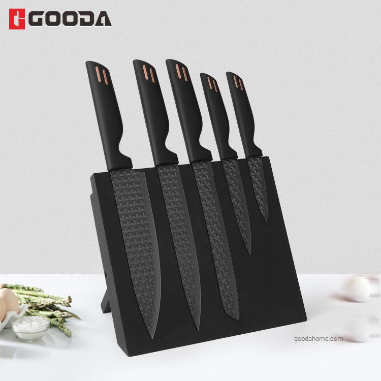 8 Piece Embossed Rose Gold Blade Kitchen Knife Set