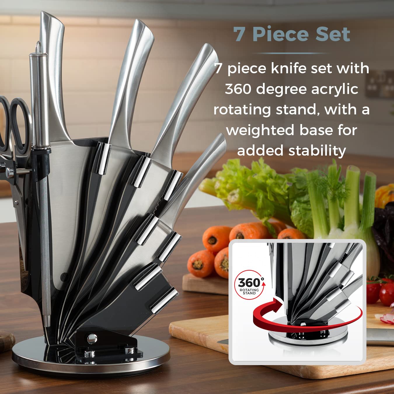 8 Piece Kitchen Knife Stainless Steel Hollow Handle Chef's Kitchen Knife Set with Block Cuchillos de Cocina