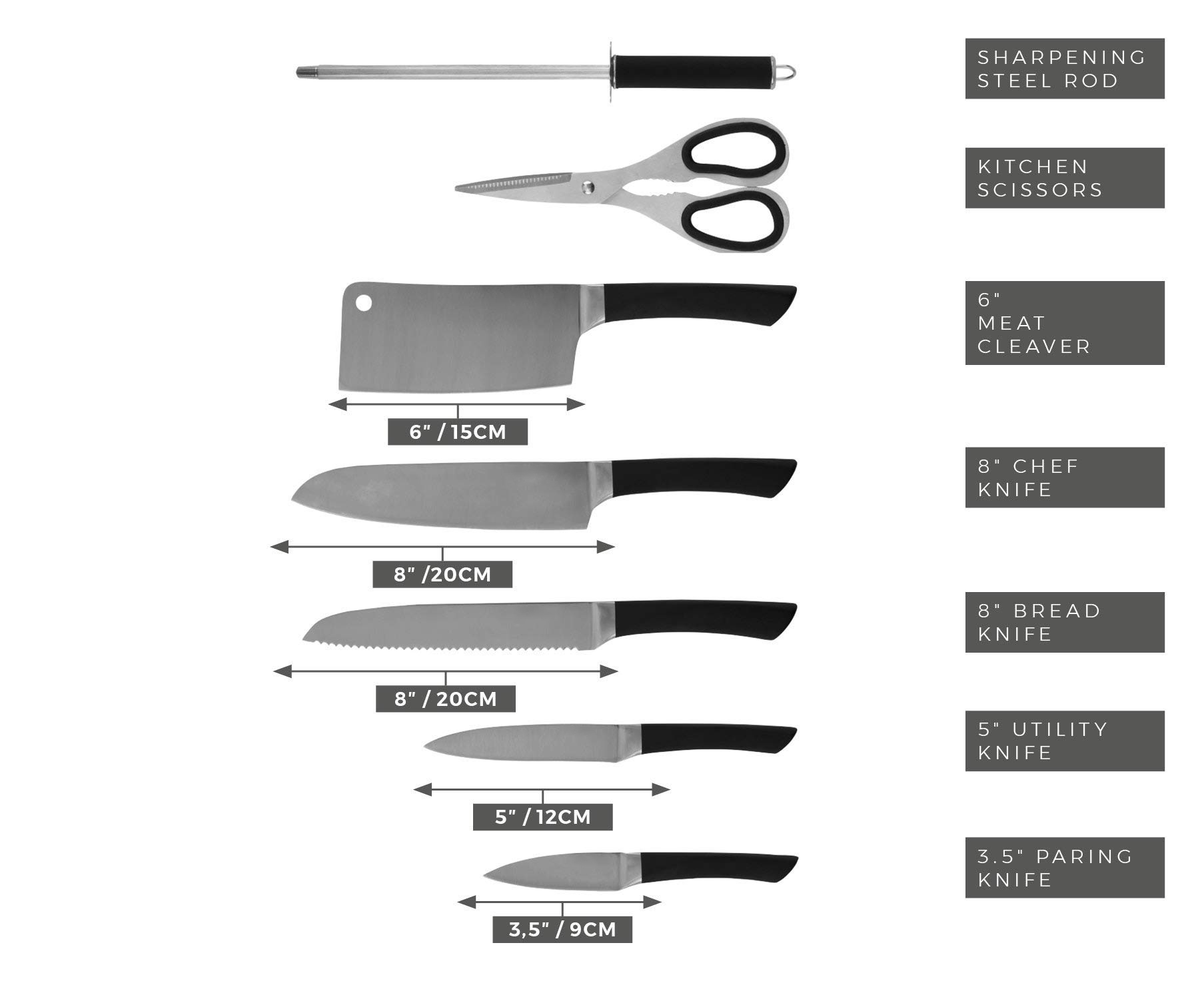 8 Piece Kitchen Knife Stainless Steel Hollow Handle Chef's Kitchen Knife Set with Block Cuchillos de Cocina