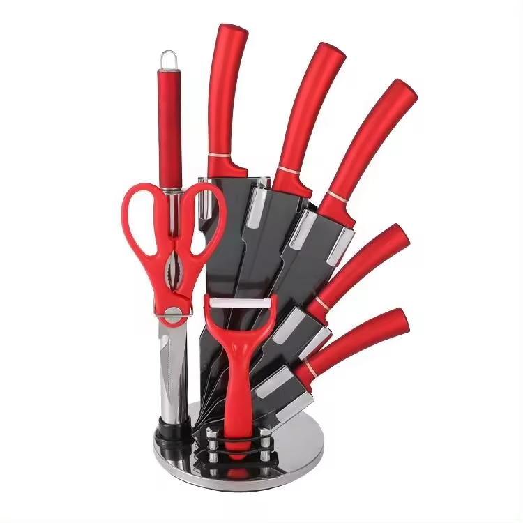 9 Piece cuchillos stainless steel black non-stick kitchen knife set with block