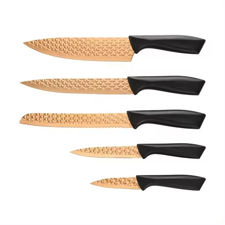 5 Pcs pp handle kitchen knife set titanium coated stainless steel knife set