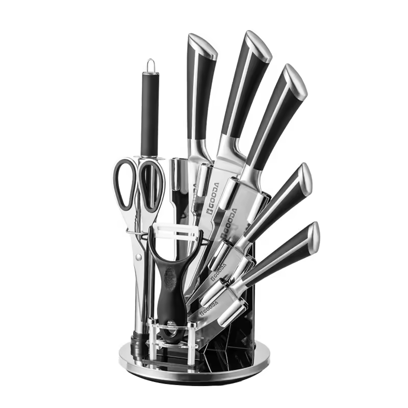 9 Pcs stainless steel black kitchen knife set with block kitchen knife chef knife set