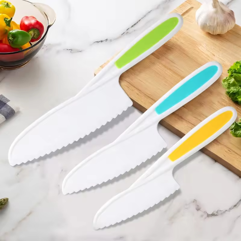 3 Pcs Child Safe Food Fruit Vegetable Kitchen Knife Plastic Child Safe Cake Knife Set