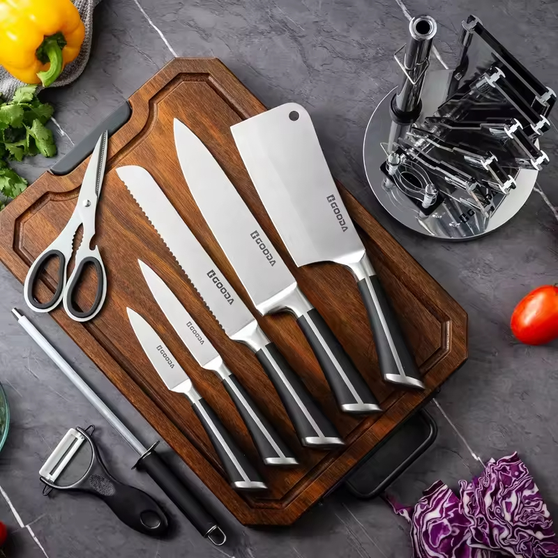 9 Pcs stainless steel black kitchen knife set with block kitchen knife chef knife set