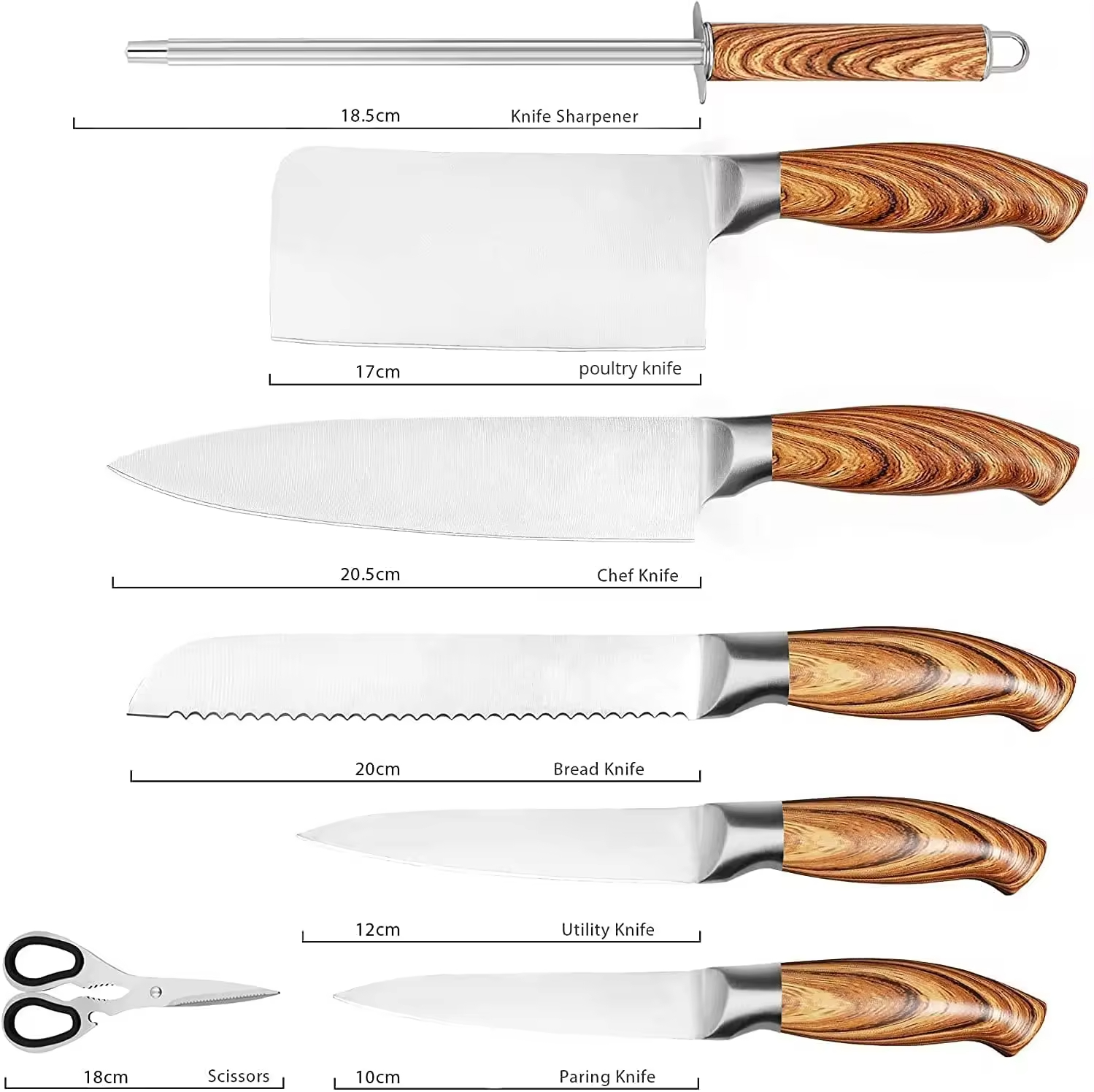 8 Piece Hollow Stainless Steel Chef's Knife Set with Acrylic Sharpener and Scissors Set