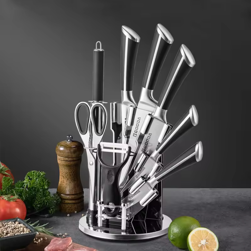 9 Pcs stainless steel black kitchen knife set with block kitchen knife chef knife set