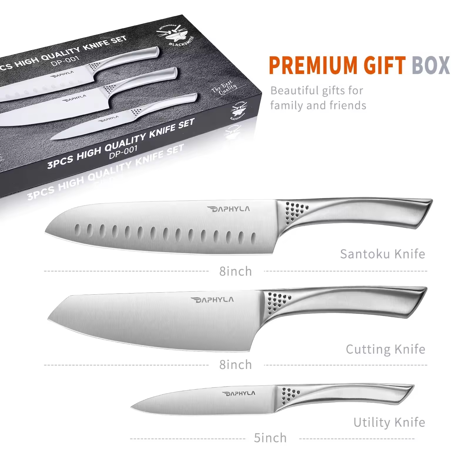 3pcs Chef Knife Super Sharp High Carbon Stainless Steel Knife Kitchen Knife Set with Gift Box