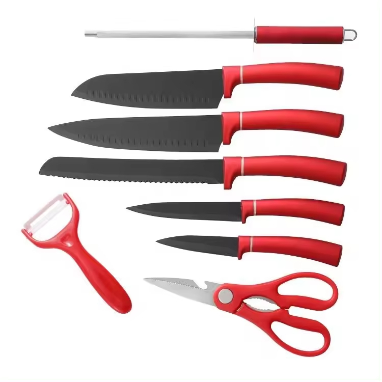 9 Piece cuchillos stainless steel black non-stick kitchen knife set with block