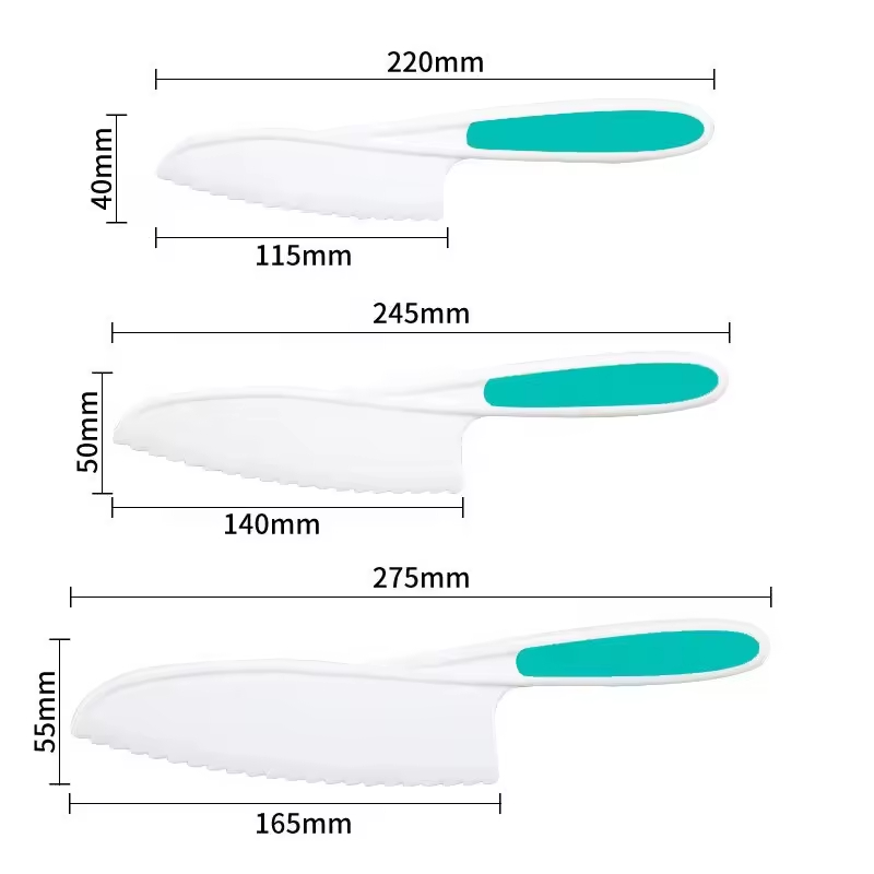 3 Pcs Child Safe Food Fruit Vegetable Kitchen Knife Plastic Child Safe Cake Knife Set