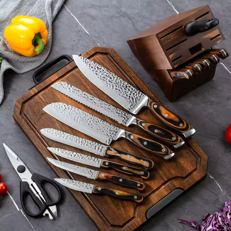 15 Pcs Stainless Steel Kitchen Knife Set with Acacia Wood Block